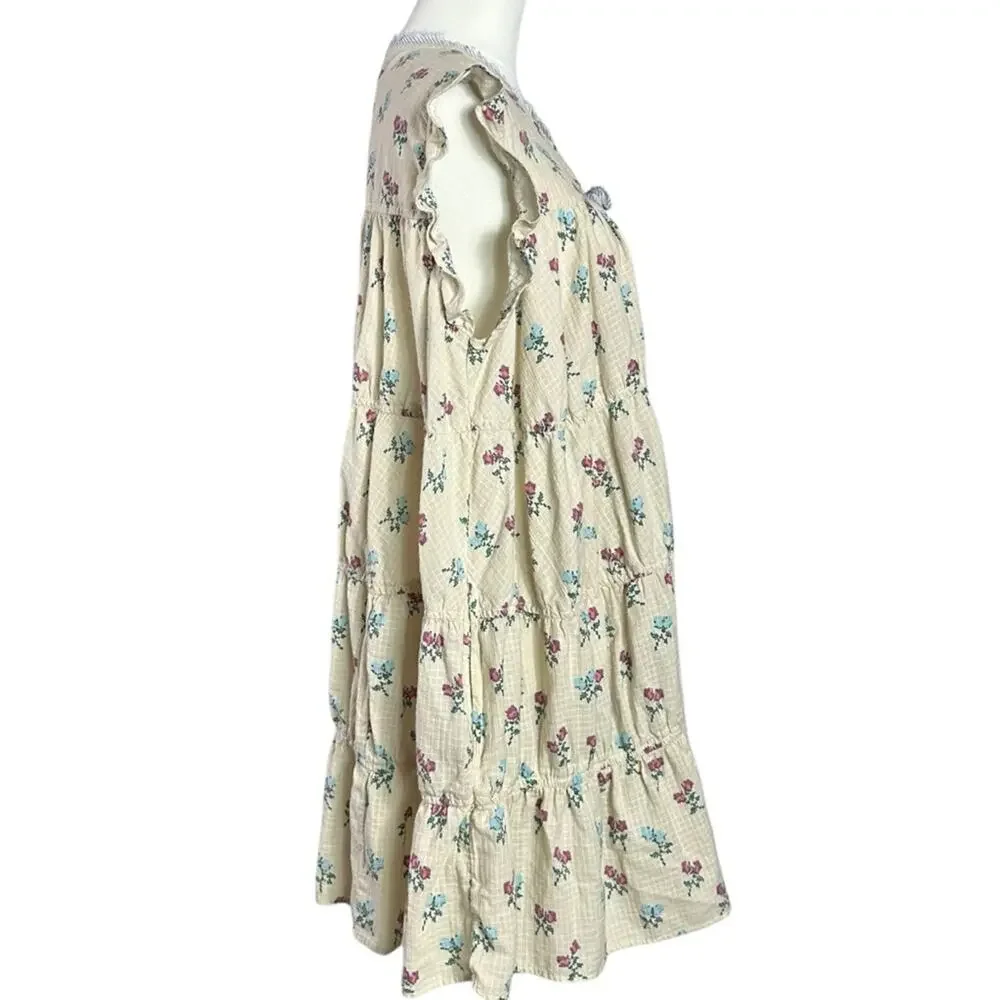 Free People Bohemian Prairie Sundown Mini Dress Tunic Top Ivory Combo Large - Picture 9 of 15